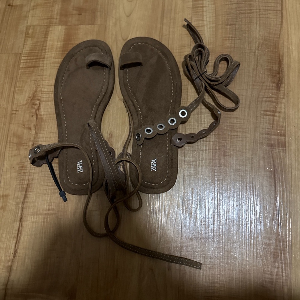 Zara Lace-Up Brown Sandals